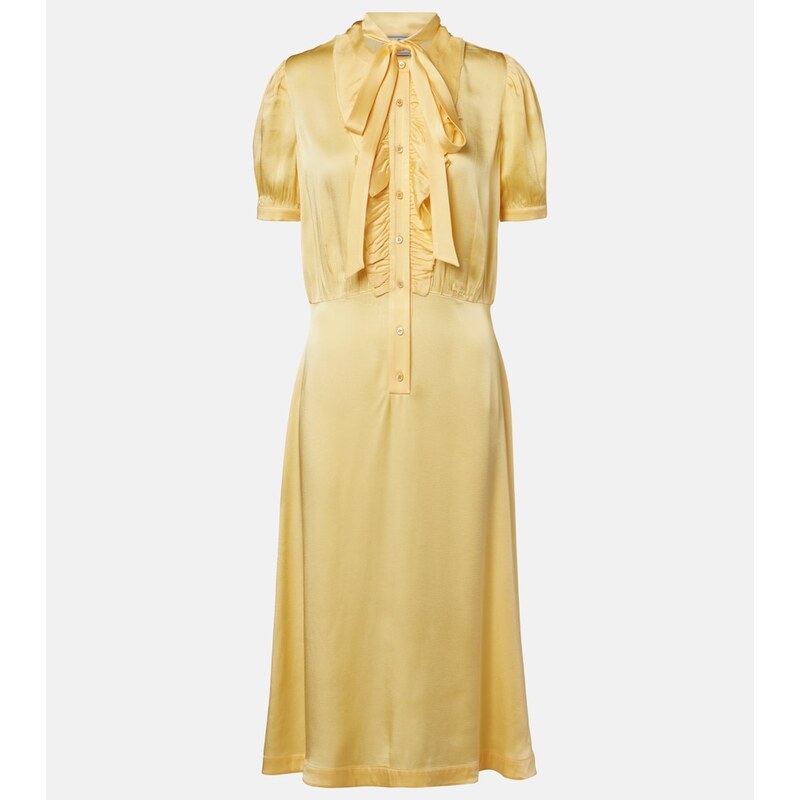 Prada Ruffled tie-neck satin midi dress