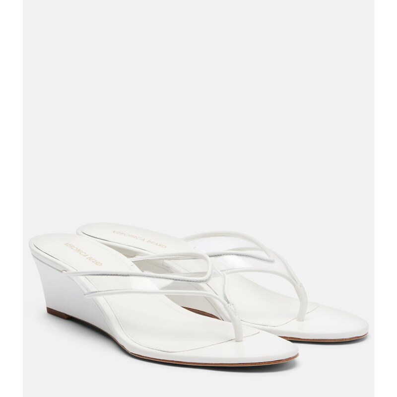 Veronica Beard Clea leather-trimmed wedge thong sandals