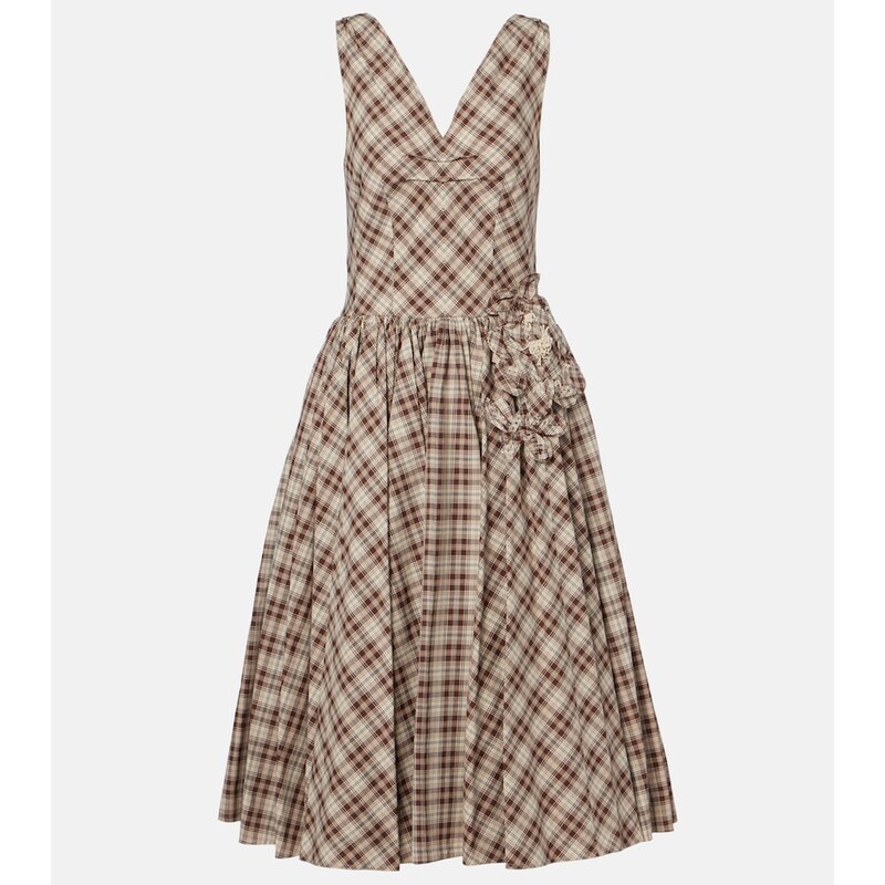 Prada Checked cotton poplin midi dress