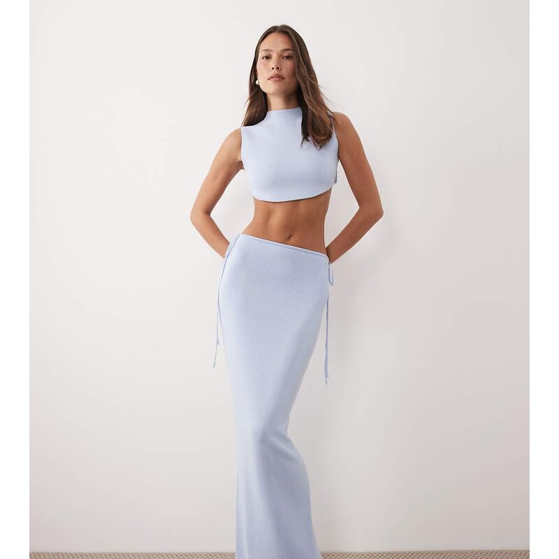 Wanderdoll Sienna fine knit tie side maxi skirt co-ord in baby