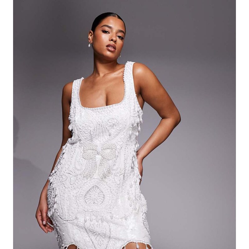 ASOS LUXE Curve gem encrusted mini dress with pearl