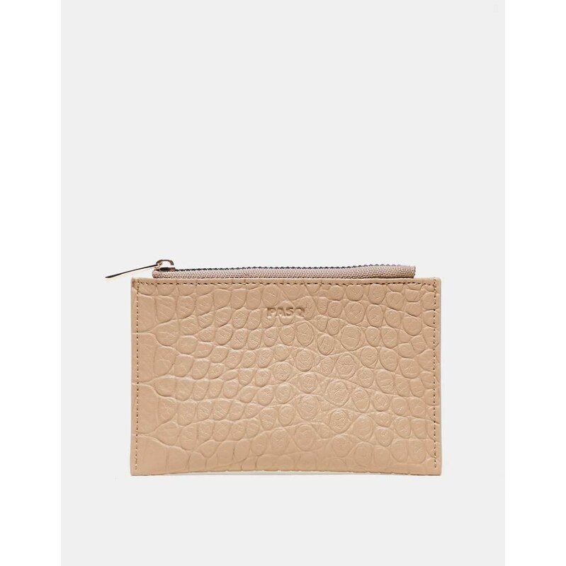 PASQ croc zip top cardholder in beige-Neutral 114573268