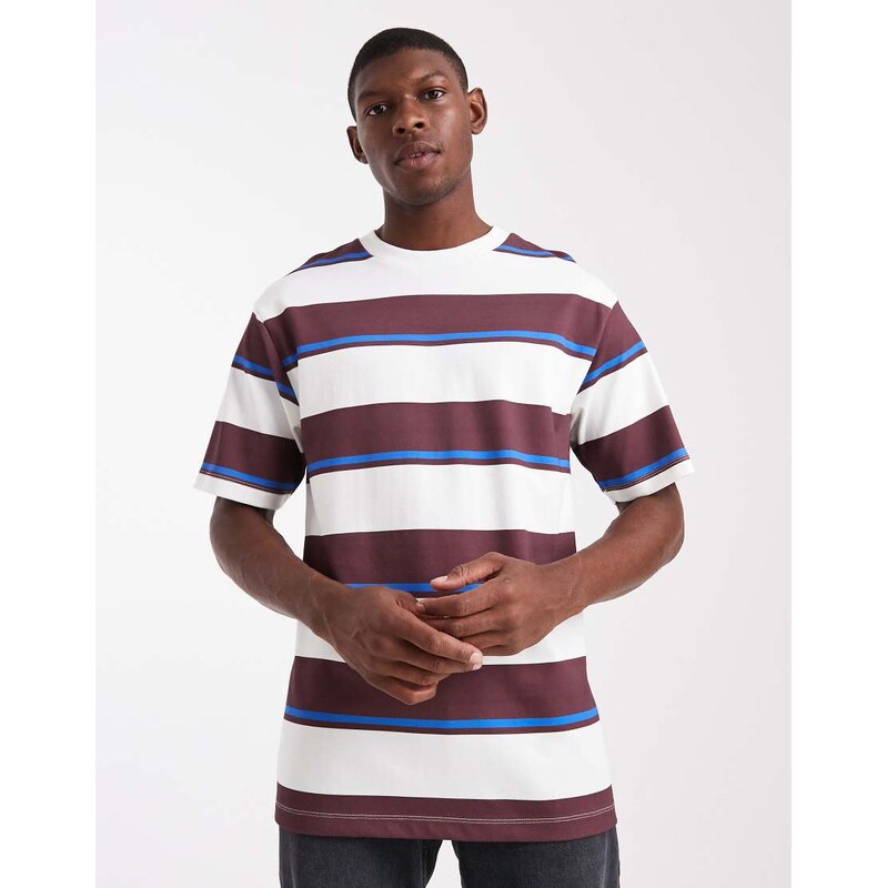 ASOS DESIGN heavyweight relaxed t-shirt in burgundy and cream