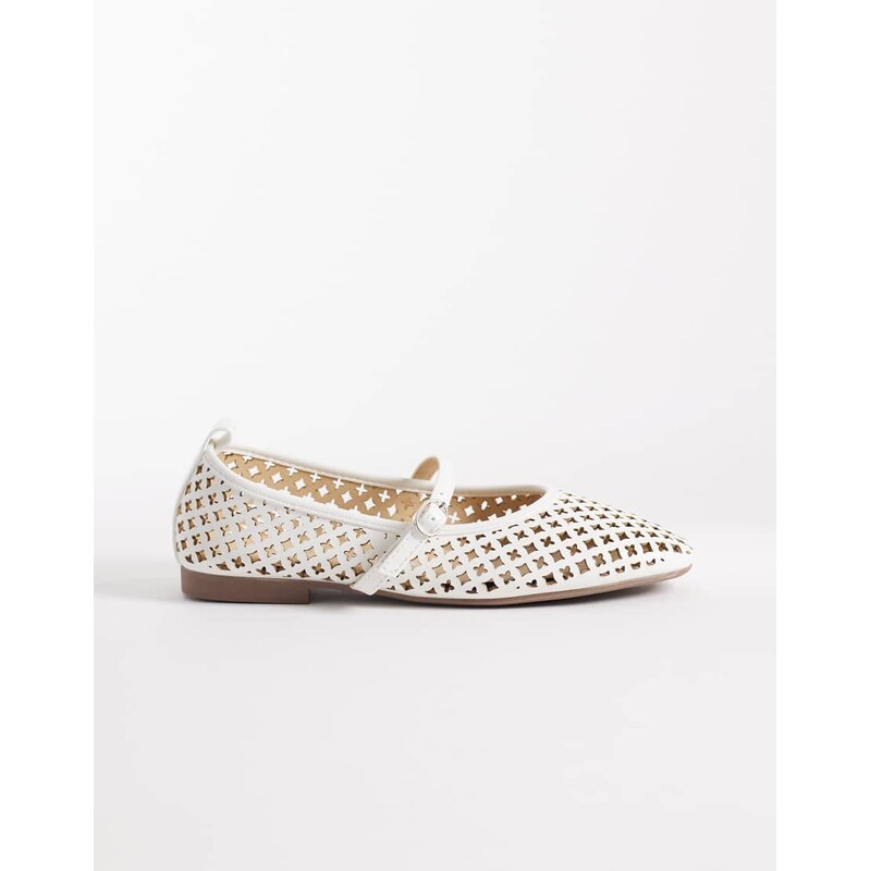 London Rebel Alba cut out ballet flat with buckle strap in white 115517885
