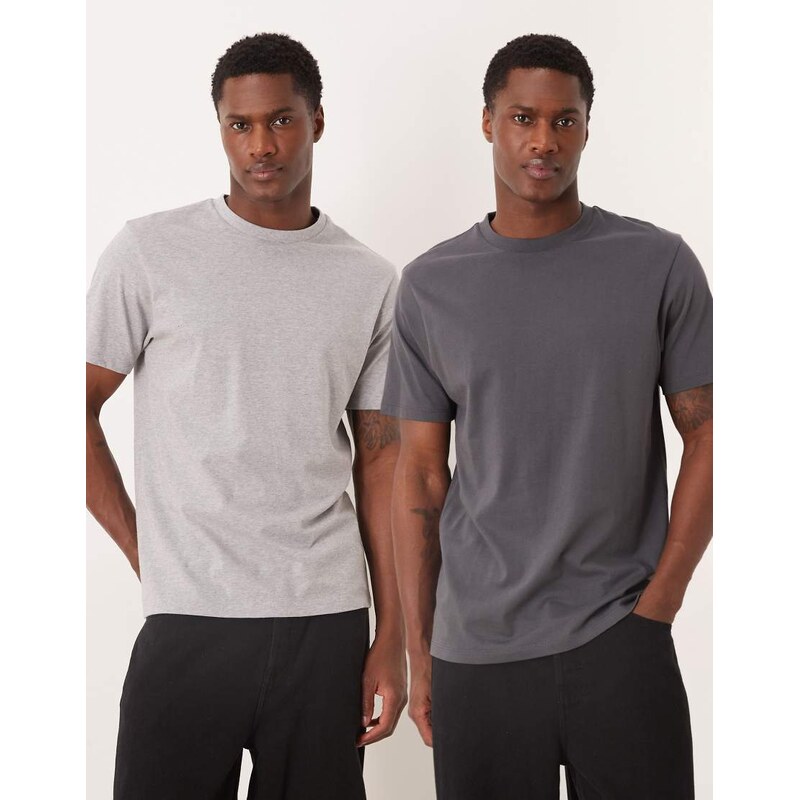 ASOS DESIGN Essentials regular fit t-shirt 2 pack in charcoal