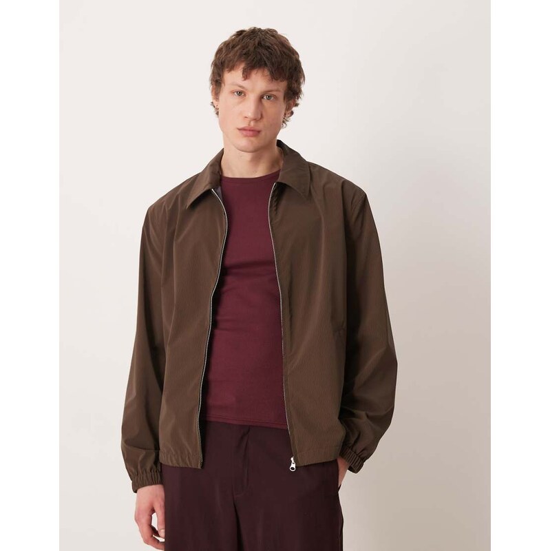 ASOS DESIGN textured harrington jacket in brown