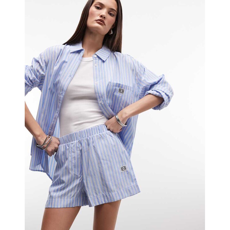 Noisy May boxer short co-ord in baby blue & white stripe 114573246