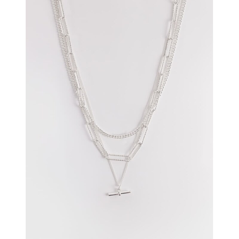 Accessorize 3 row delicate t bar necklace in silver-Gold 114573259