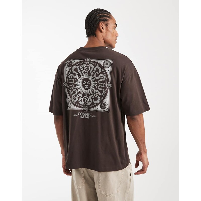 ASOS DESIGN oversized t-shirt with celestial graphic in brown