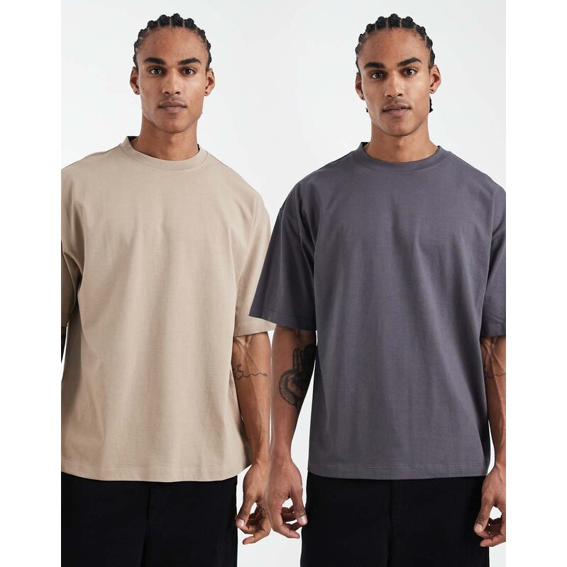 ASOS DESIGN Essentials 2 pack oversized t-shirts in charcoal and