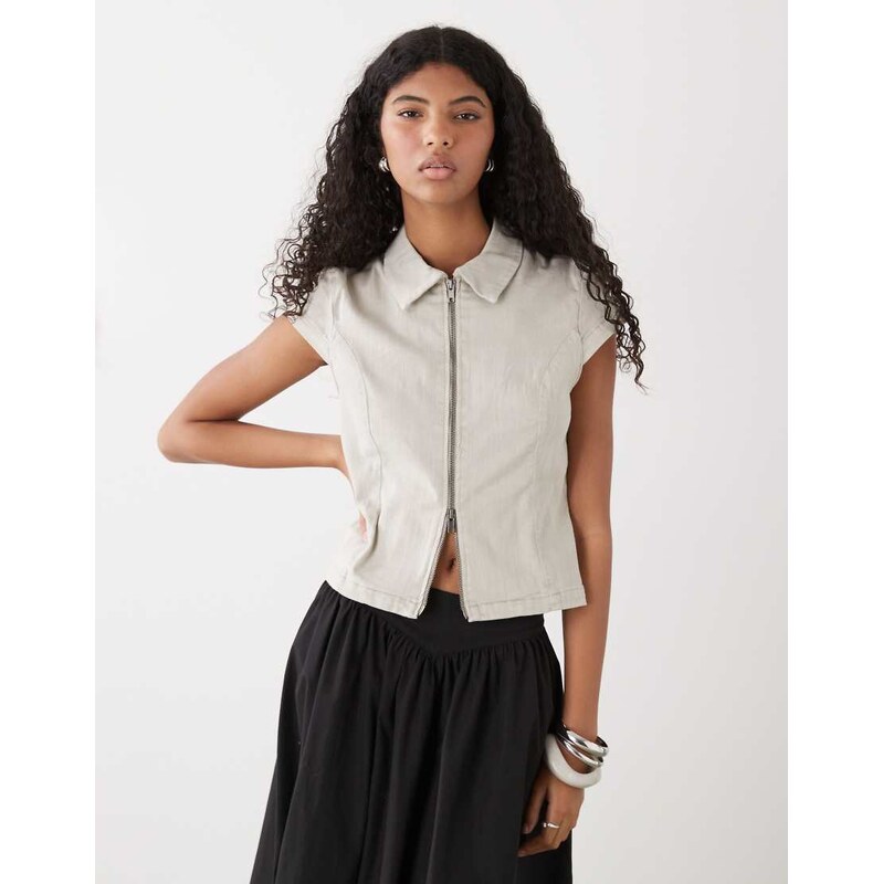 Weekday zip through top with cap sleeves in light grey 115521695