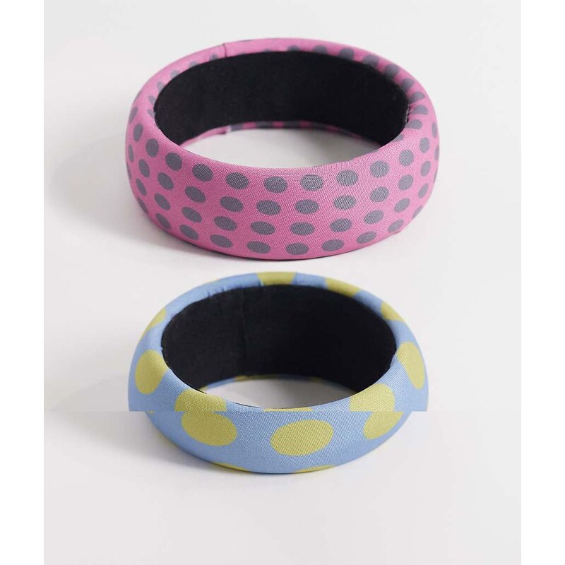 Reclaimed Vintage fabric polka dot print bangle 2 pack in multi