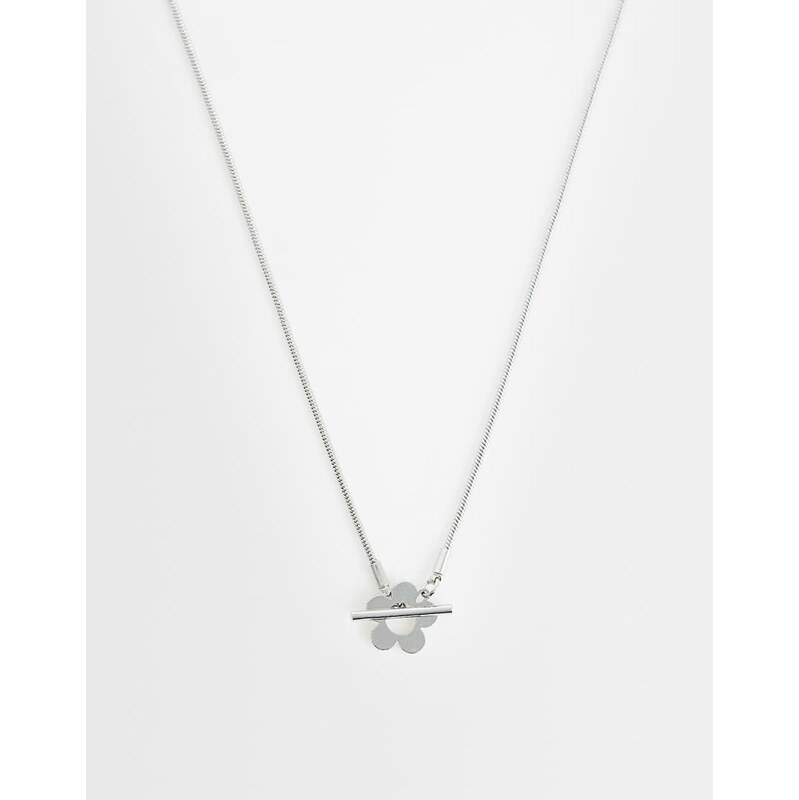 ASOS DESIGN short necklace with flower t-bar design in silver
