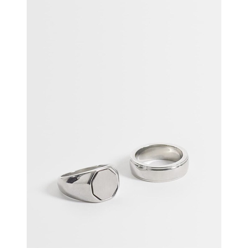 ASOS DESIGN waterproof stainless steel 2 pack brushed octagonal
