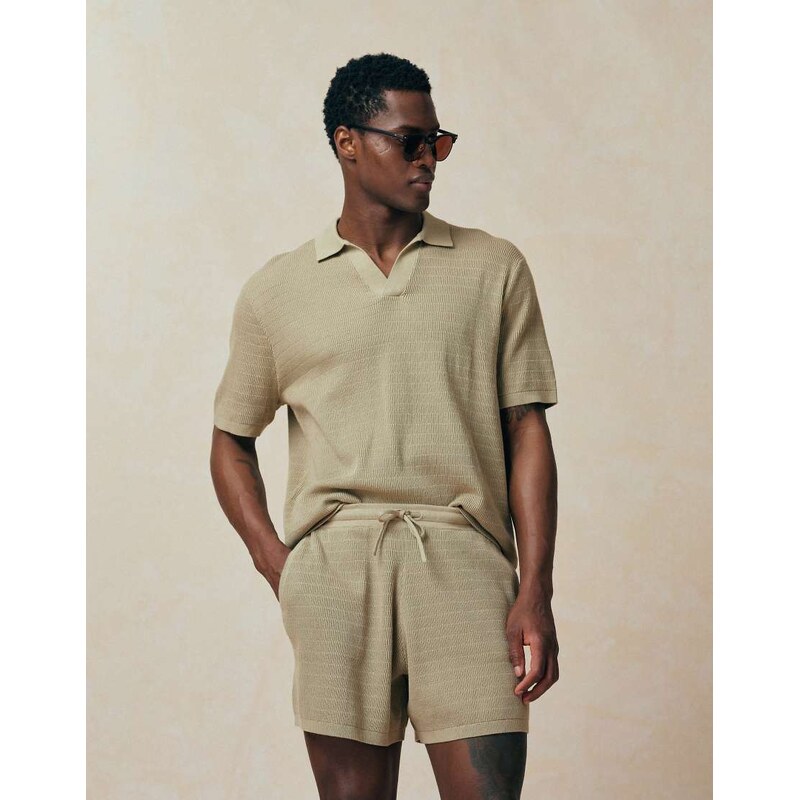 ASOS DESIGN relaxed knitted co-ord airtex notch neck polo in