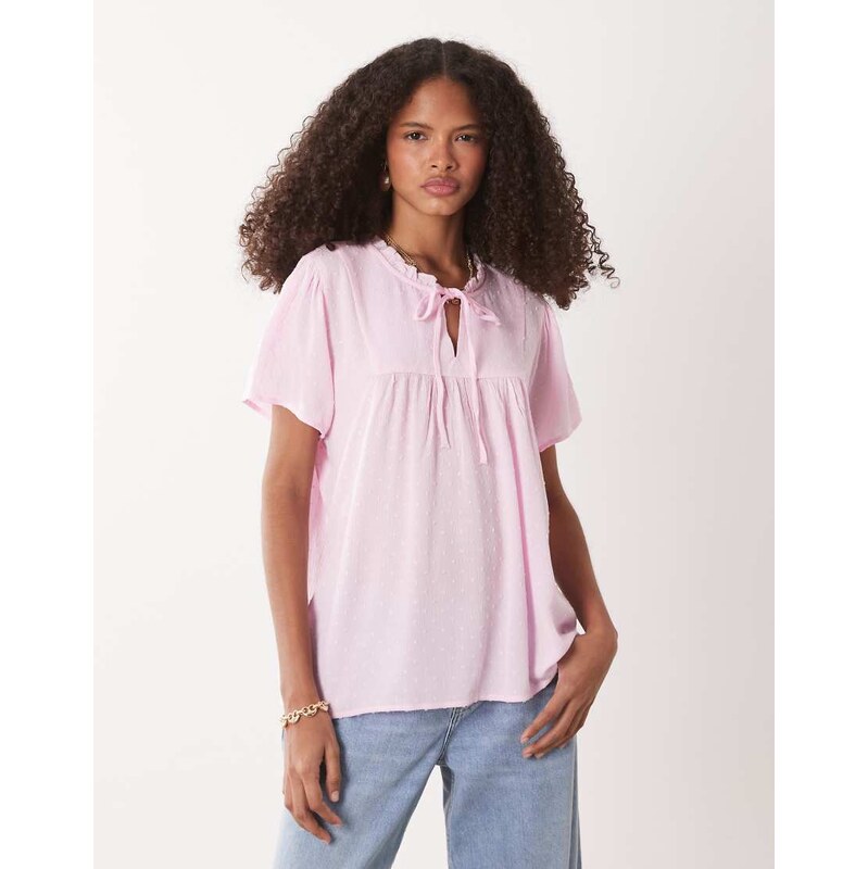 JDY broderie tie detail blouse in pink