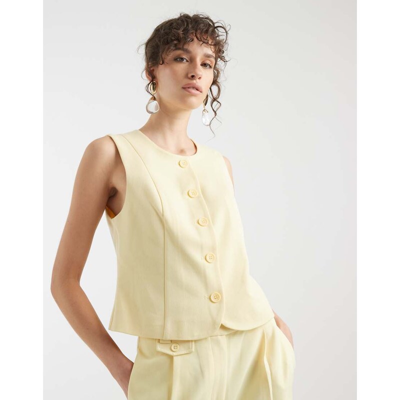Pieces mix & match tailored waistcoat in pale yellow