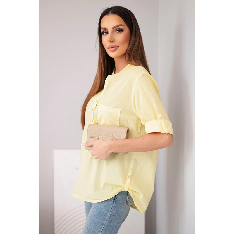 K-Fashion Dámská bavlněná košilová halenka s krátkým rukávem a
