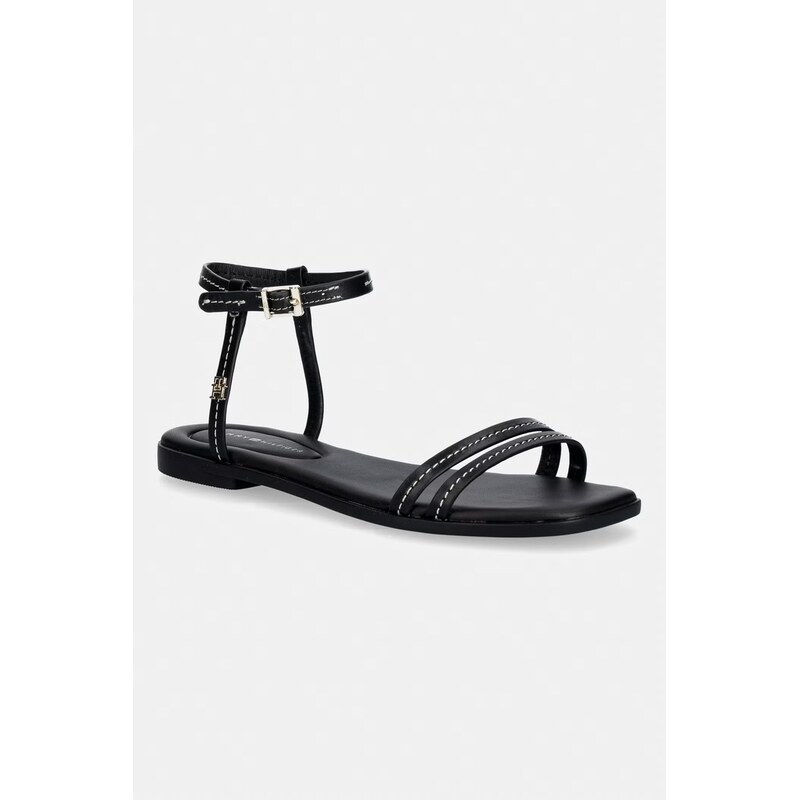 Tommy Hilfiger sandály dámské kožené FLAT SANDAL STITCHING