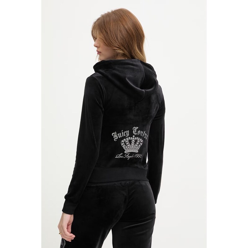 Juicy Couture mikina s kapucí dámská velurová GOTHIC CROWN