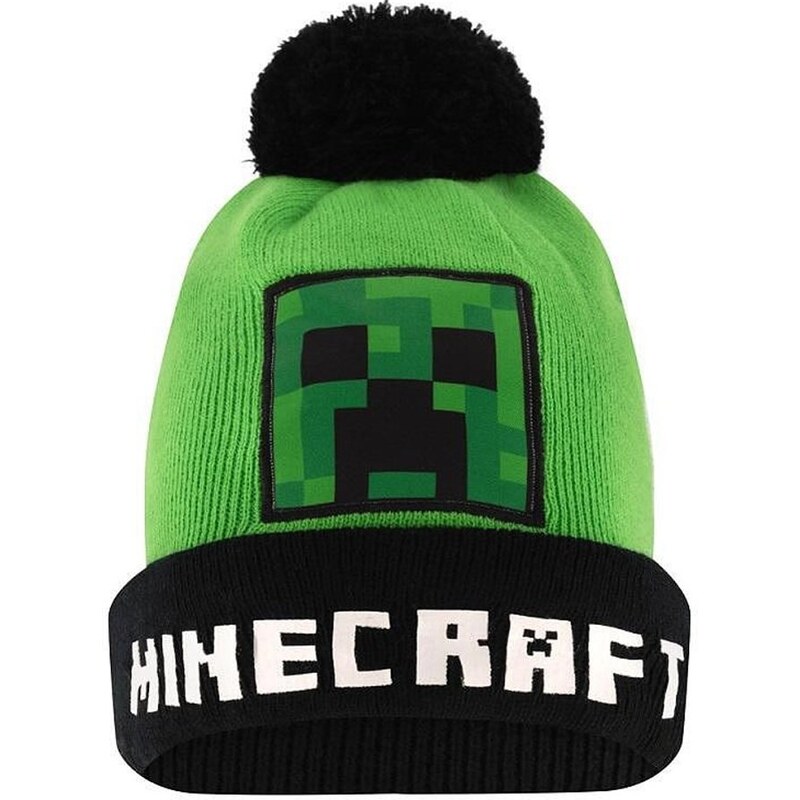 MOJANG Dětská zimní čepice s bambulí Minecraft - Creeper