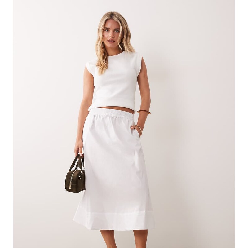 JDY Petite poplin midaxi skirt in white