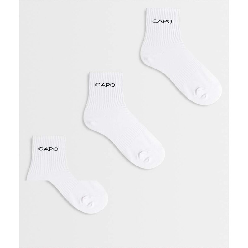 CAPO essential 3 pack logo crew socks in white 114584606