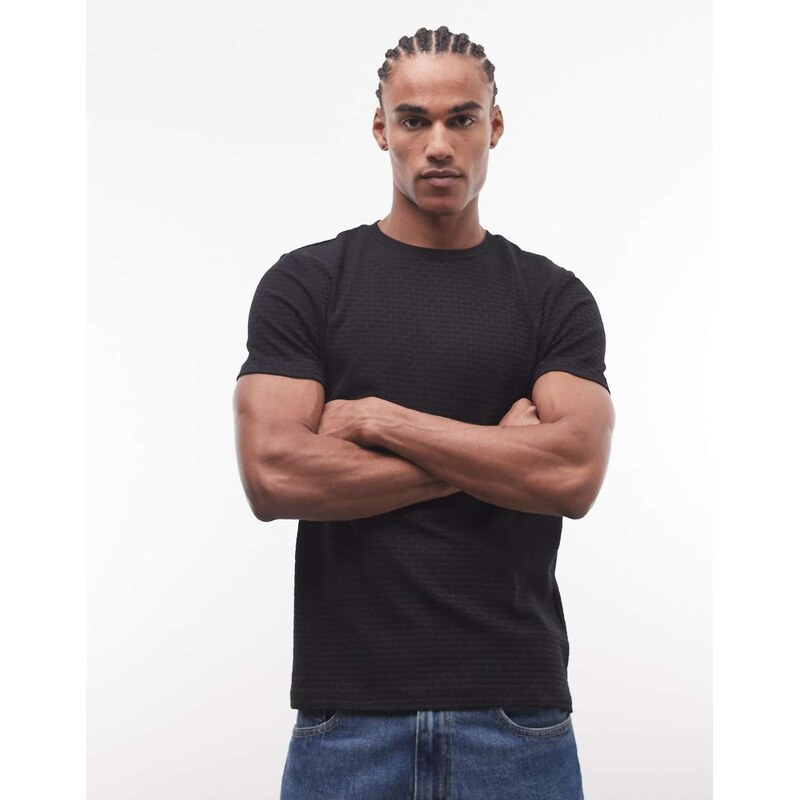 CAPO premium textured basket weave t-shirt in black