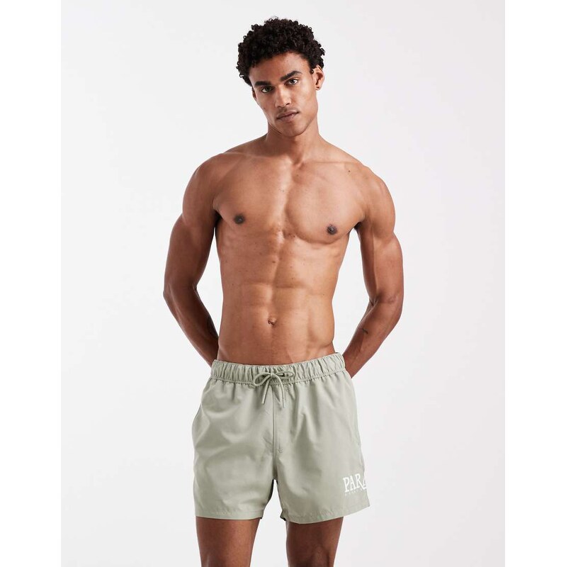 ASOS DESIGN swim shorts in short length with placement print in