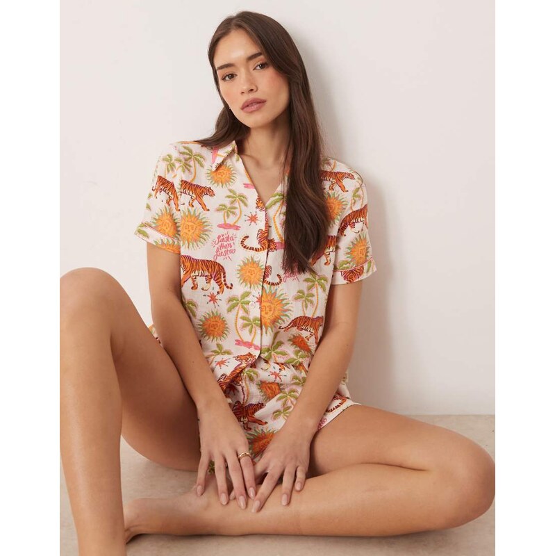 Chelsea Peers fiesta siesta all over print v-neck button up short 114584443