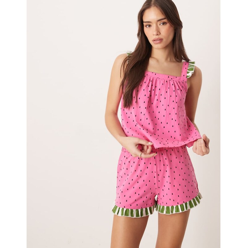 Chelsea Peers watermelon polka dot ruffle swing vest and ruffle short 114584444