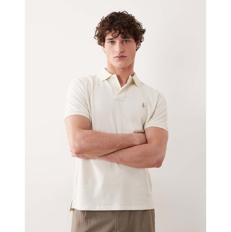Polo Ralph Lauren icon logo custom slim fit pique polo in cream