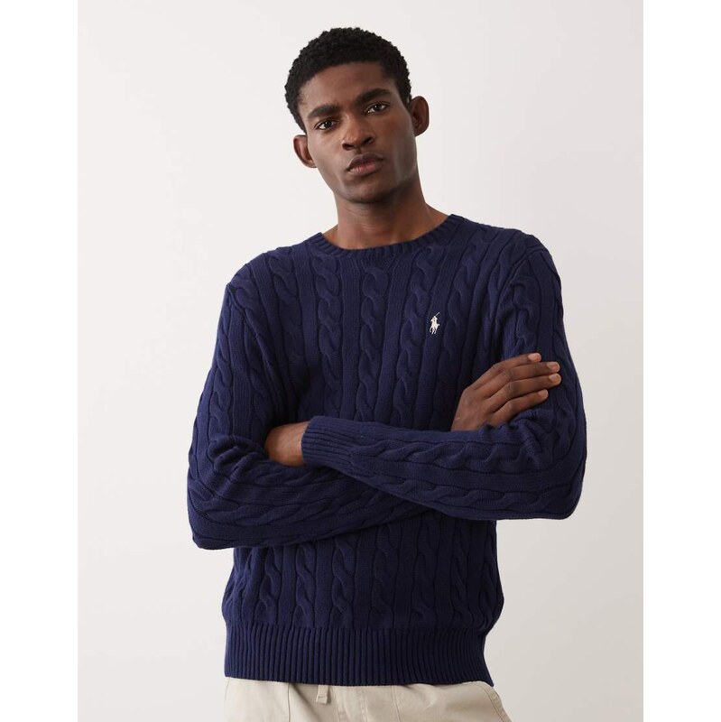 Polo Ralph Lauren icon logo cable cotton jumper in navy