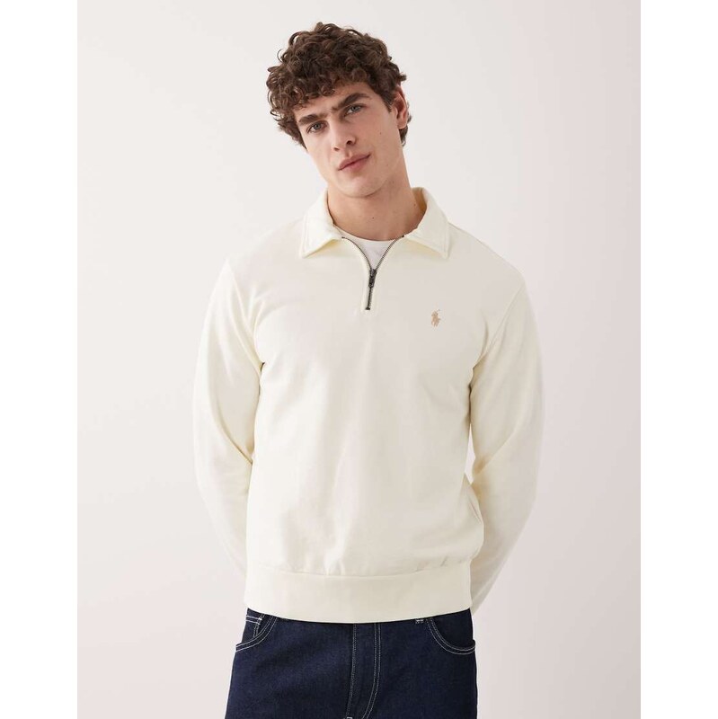 Polo Ralph Lauren icon logo cotton knit half zip jumper in cream