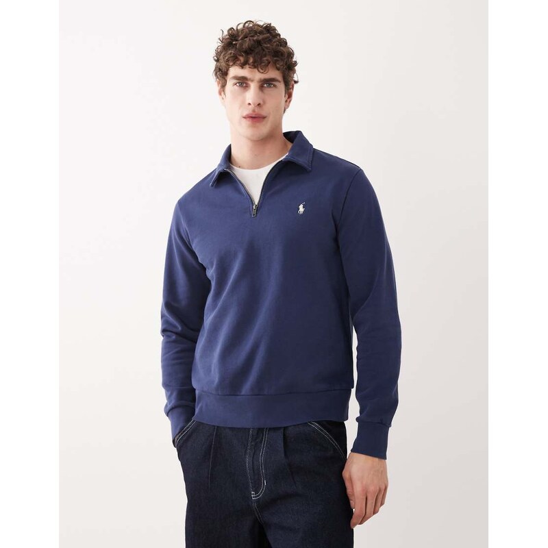 Polo Ralph Lauren icon logo cotton knit half zip jumper in navy