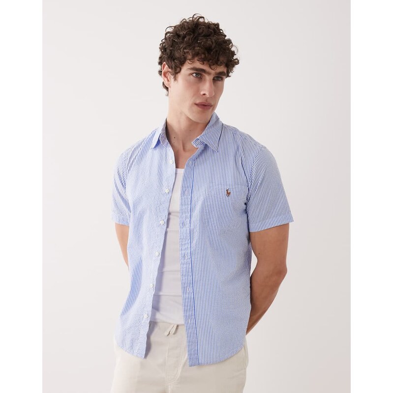Polo Ralph Lauren stripe open collar shirt in blue