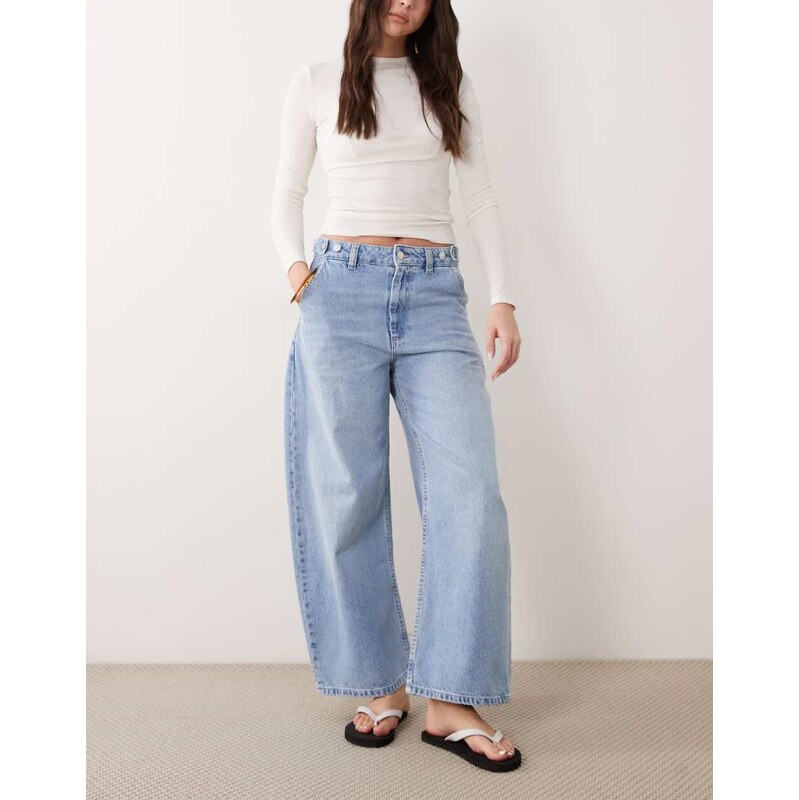 ASOS DESIGN barrel leg jean with adjustable waist in lightwash