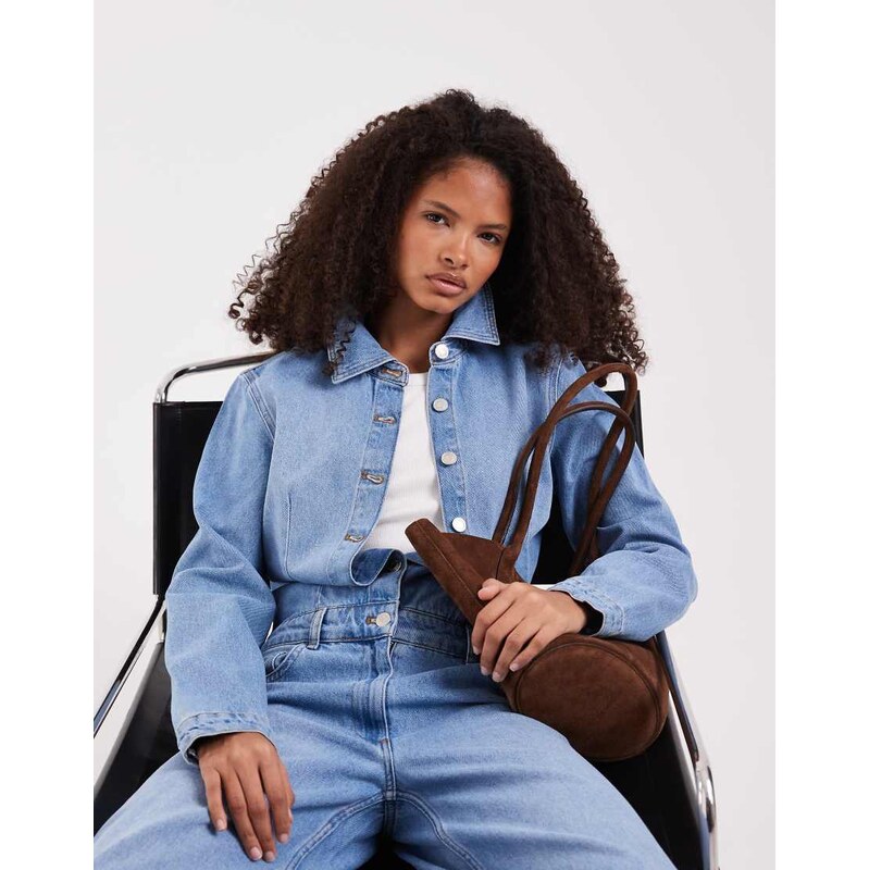 ASOS DESIGN denim boxy jumpsuit in mid blue