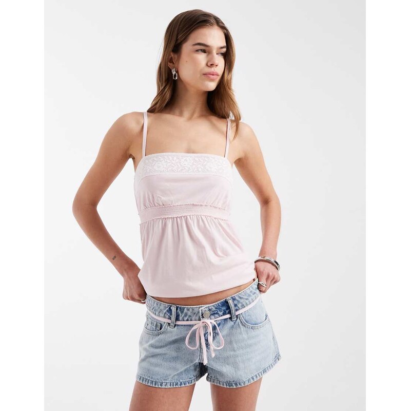 Hollister y2k low rise denim shorts with adjustable tie in light