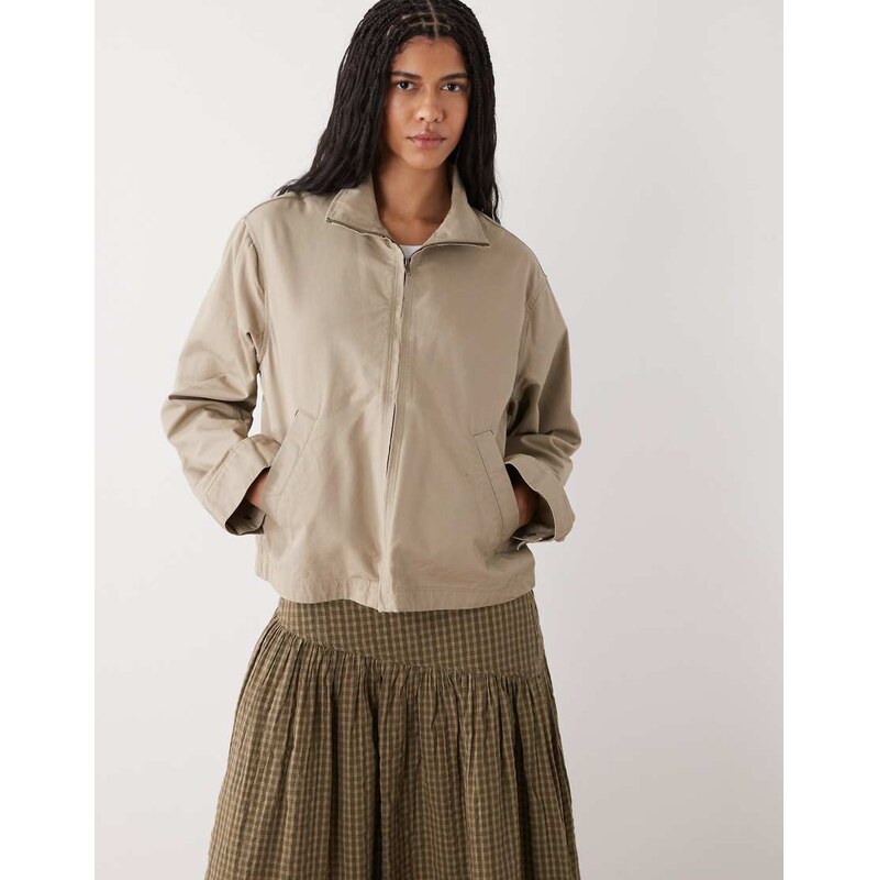 Weekday loose funnel neck jacket in beige-Brown