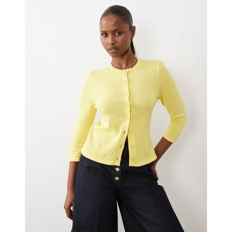 ASOS DESIGN knitted 3/4 sleeve cardigan in buttermilk-Yellow