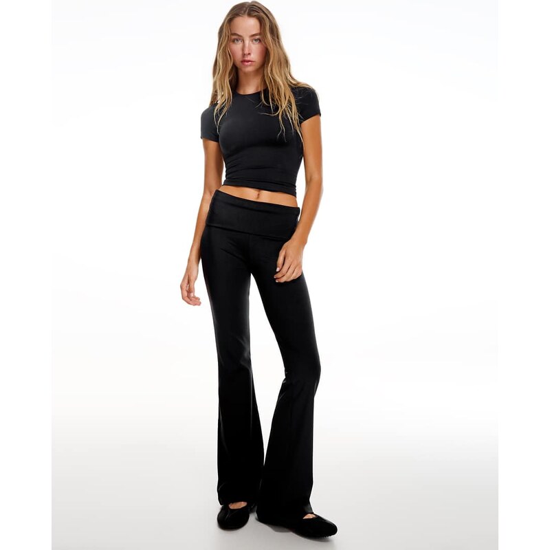 Bershka Technical flared trousers with turn-down waist in black