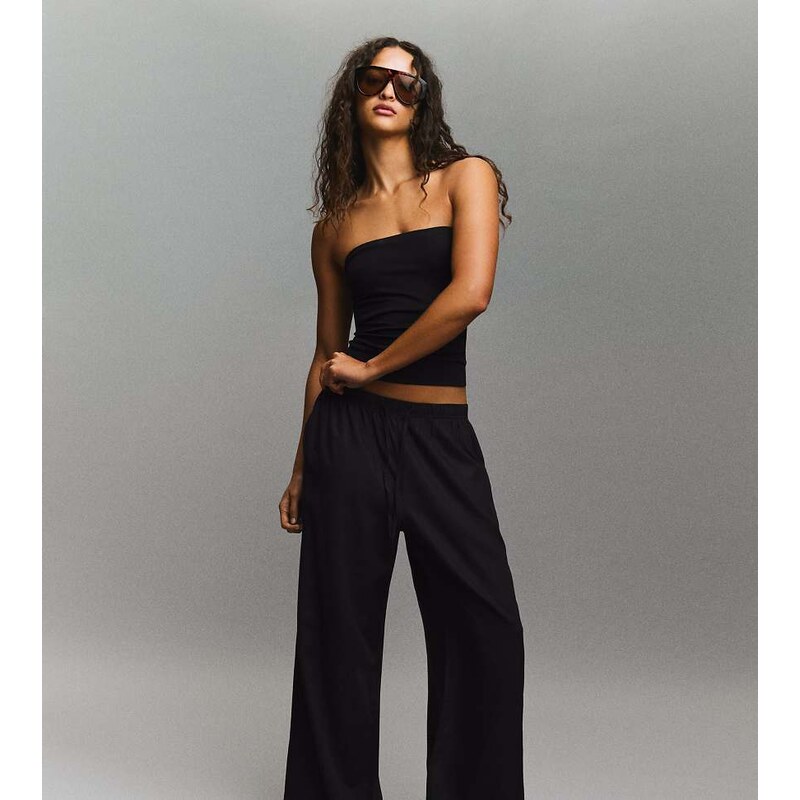 Bershka Petite linen rich trousers with an elasticated waistband