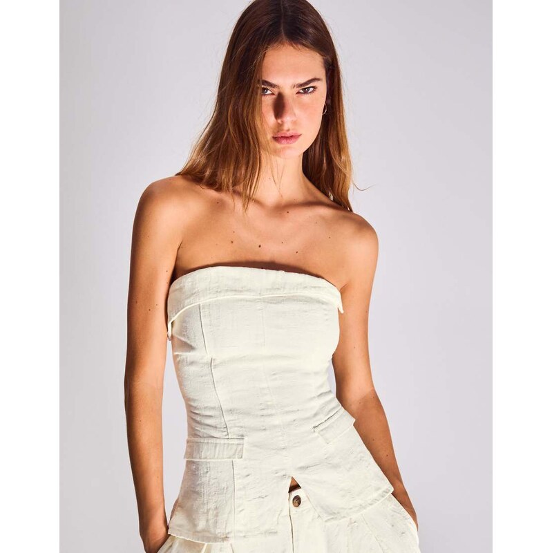 Bershka Denim bandeau top in white