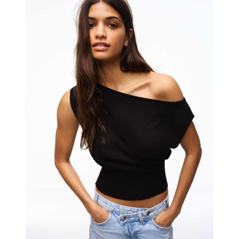 Bershka Boat neck top in black