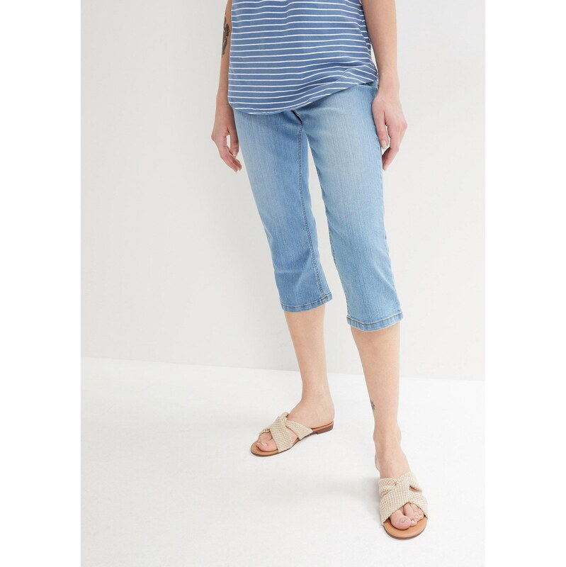 bonprix Capri džíny, Mid Waist, Slim Fit modrá Žena 114584824