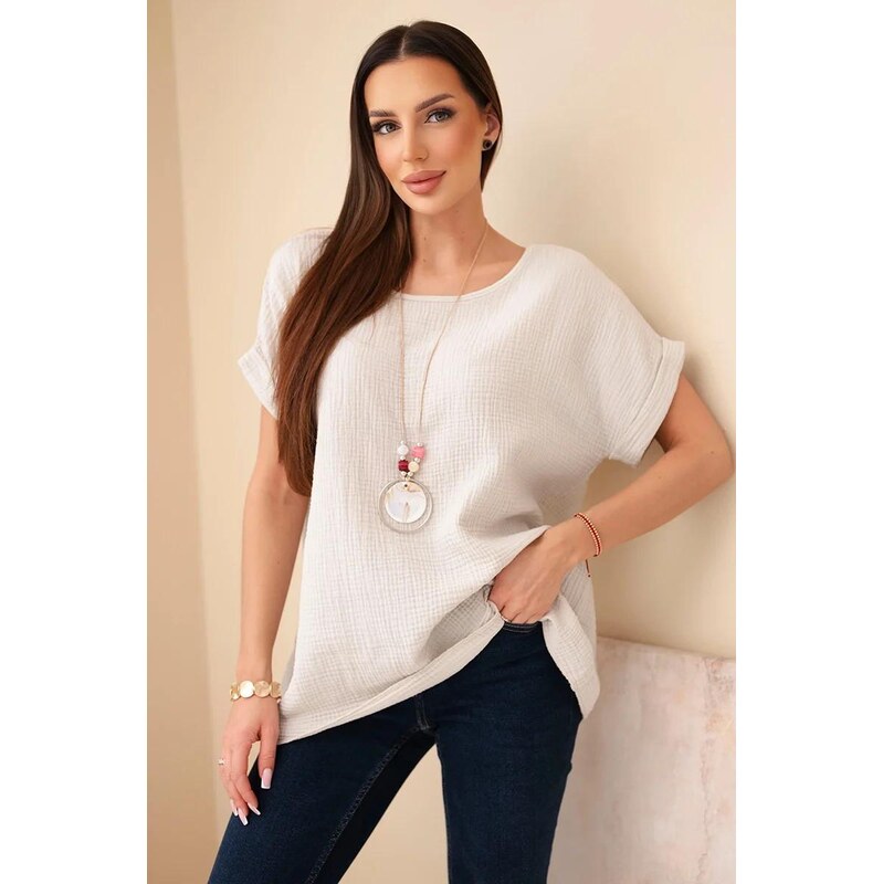 MladaModa Mušelínová halenka s přívěskem model IT-68 světle