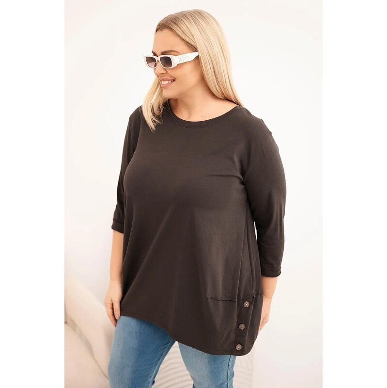 MladaModa Oversize halenka s ozdobnými knoflíčky a ohrnutými