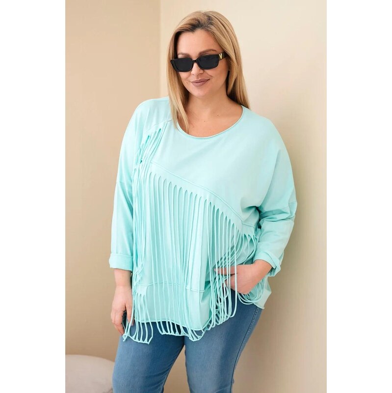 MladaModa Oversize bavlněná halenka s třásněmi vpředu model