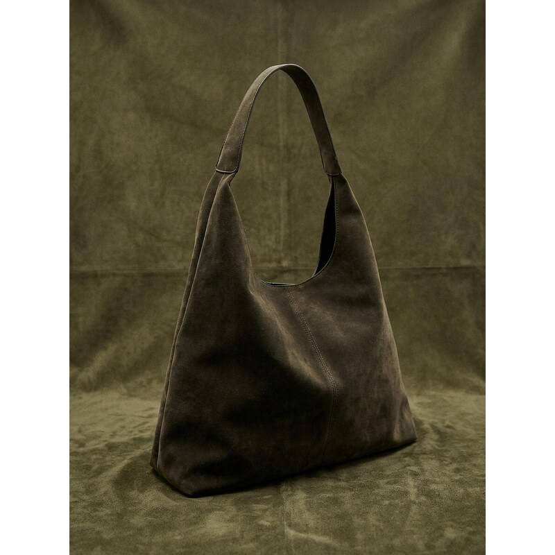 Sinsay - Hobo taška z imitace semiše - khaki 113076290